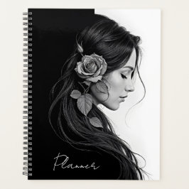 Agenda Eterno preto branco dramático design de cabelo flo