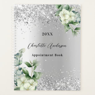Agenda Eucalipto floral branco prateado elegante