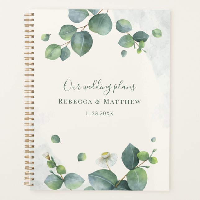 Agenda Eucalyptus Botanical Script Greenery Casamento (Frente)
