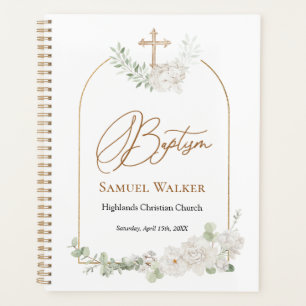 Agenda Eucalyptus Floral Cross Angel Baptism Planner