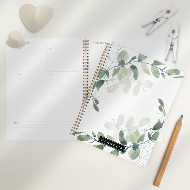 Agenda Eucalyptus Greenery Nome do Monograma Personalizad (Criador carregado)