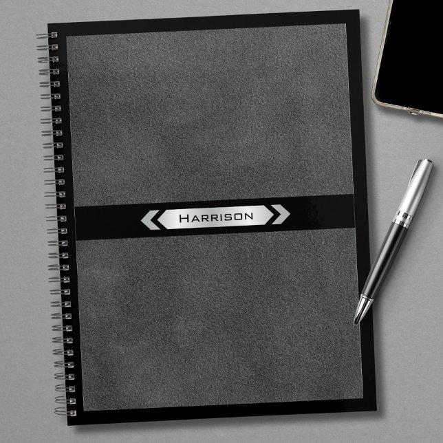 Agenda Executive Gray Black Minimalist Name Professional  (The ultimate high-end accessory for the modern executive)