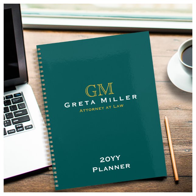 Agenda Executivo Comercial Monograma Dourado de Teal Escu (Criador carregado)