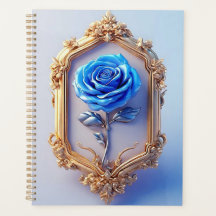 Exposição de Rosa Azul Elegante em Moldura de Ouro