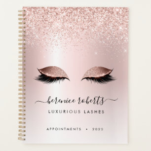 Agenda Extensões de Lash Lash Cor-de-Rosa Luminosa Dourad