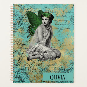 Agenda Fada Verde Vintage em Aqua Personalizada