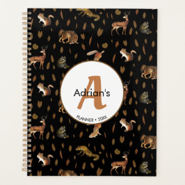 Agenda Fall Forest Animais Autumn Deixa a escola Monogram
