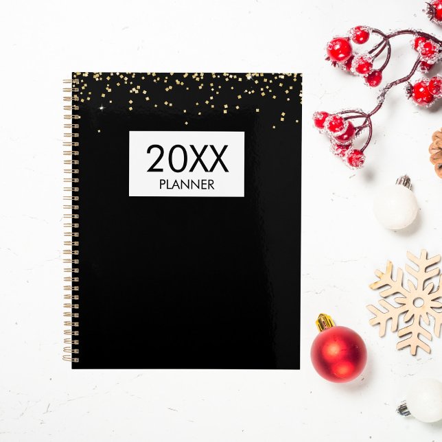 Agenda Falling Gold Glitter Personalized Black Yearly (Criador carregado)