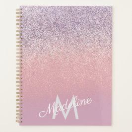 Agenda Falso Brilho Monogramado Rosa e Roxo Espelhado 