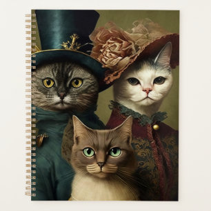 Agenda Família de Gatos Brancos em Roupas de Rico