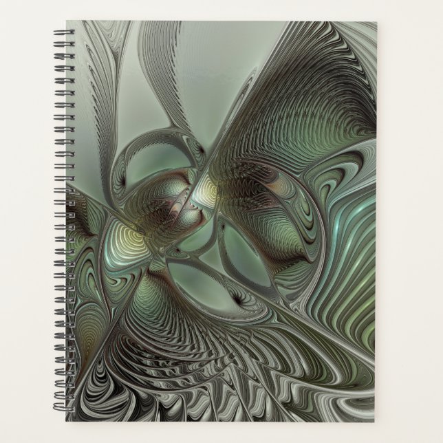 Agenda Fantasia de Arte Fractal da Cinza Olive Sage (Frente)
