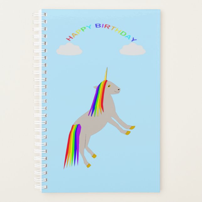 Agenda Fantasy Birthday Unicorn Rainbow and Clouds (Frente)