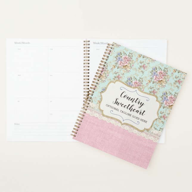 Agenda Farmhouse Boutique, chique Rosa Floral (Exibição)