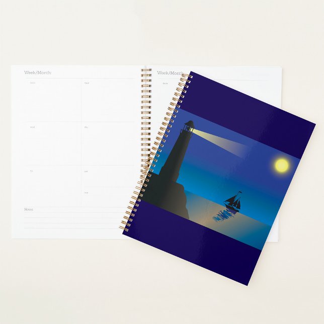 Agenda Farol e veleiro à noite Oceano iluminado pela Lua (Criador carregado)