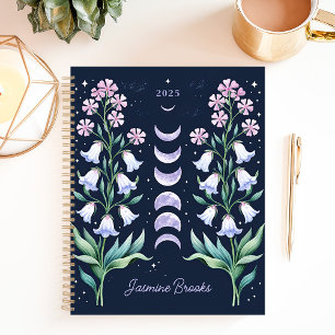 Agenda Fase da Lua Floral Celestial Nome Personalizado