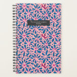 Agenda Faux Cutouts Watercolor Boho Folk Art Inspirado<br><div class="desc">cor d'água de recorte rosa e azul inspirada no padrão floral na frente e no verso com o retângulo da cinza de nome na frente.</div>