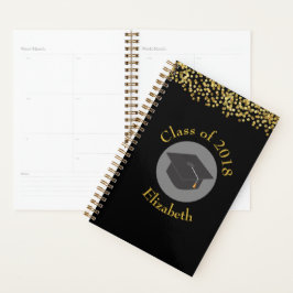 Agenda Faux Dourado Confetti e Classe de Boné de formatur
