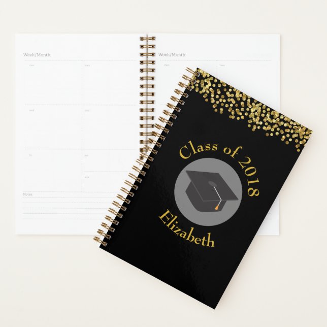 Agenda Faux Dourado Confetti e Classe de Boné de formatur (Exibição)