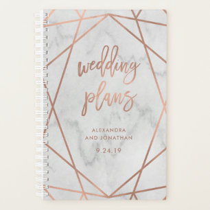 Agenda Faux Rosa Dourado Geométrico Marble Wedding Pla