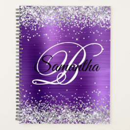 Agenda Faux Shiny Silver Glitter Ametimst Foil Monograma