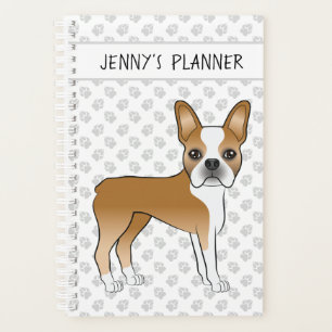 Agenda Fawn Boston Terrier Cute Cartoon Dog e Texto Perso