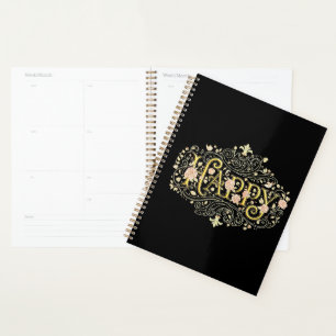 Agenda Felicidade Dourada: Elegante Floral Feliz