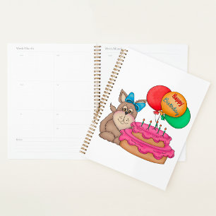 Agenda Feliz Aniversário Cachorro Bonito com Balões e Bol