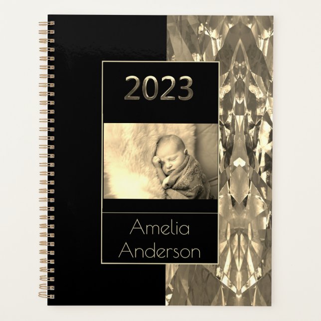 Agenda Feliz ano novo Sepia Preto e Dourado 2023 (Frente)