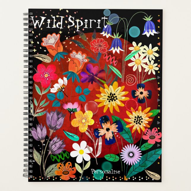Agenda Feliz Boho Flowers Wild Spirit Quote Diário (Frente)