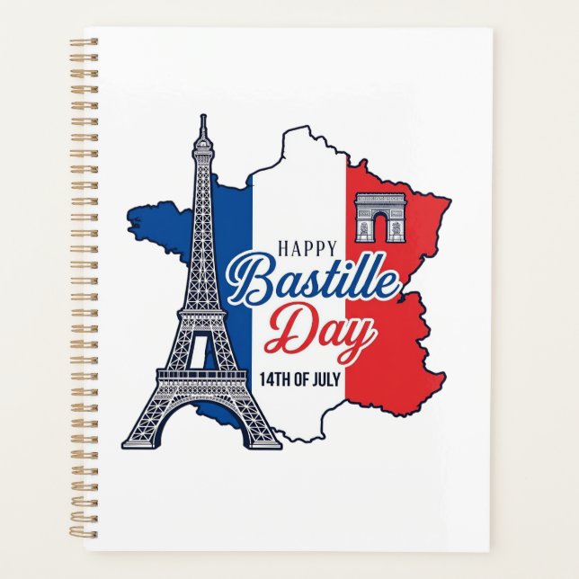 Agenda Feliz Dia da Bastilha França Mapa Torre Eiffel Vec (Frente)
