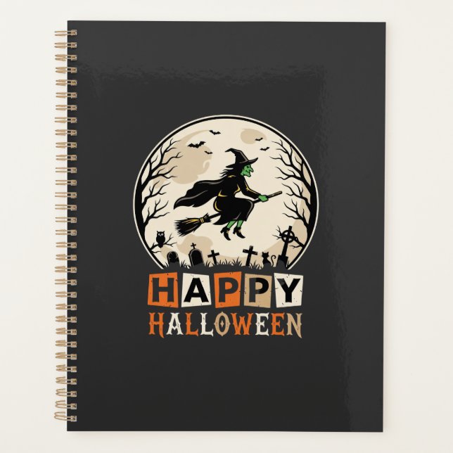 Agenda Feliz Dia das Bruxas Lua da Bruxa Cemitério Design (Frente)