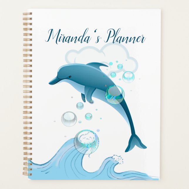Agenda Feliz golfinho salpicante com bolhas (Frente)
