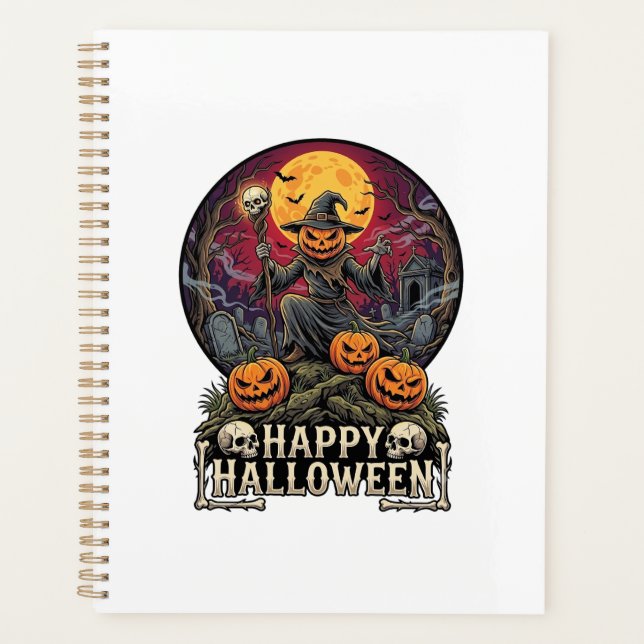 Agenda Feliz Halloween Abóbora Feiticeiro Cemitério Lua C (Frente)