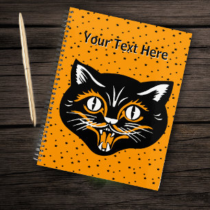 Agenda Feliz Rosto de Gato Preto Vintage Halloween Estrel