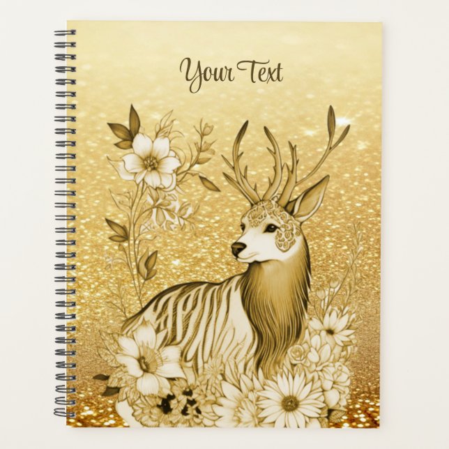 Agenda Feriado Floral Reindeer Dourado (Frente)