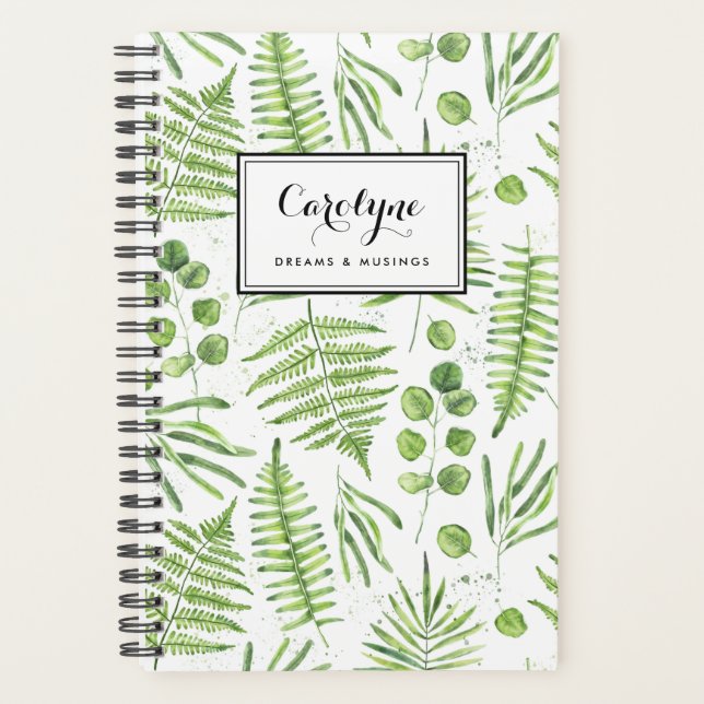 Agenda Ferns de Aquarela e Padrão de Eucalyptus (Frente)