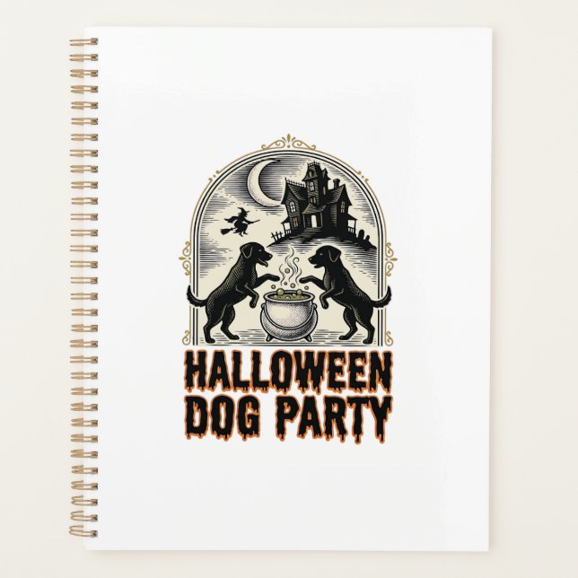 Agenda Festa de Cachorro de Halloween Design de Caldeirão (Frente)