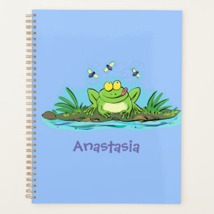 Agenda Figura de desenho animado de sapo verde-esfomeado