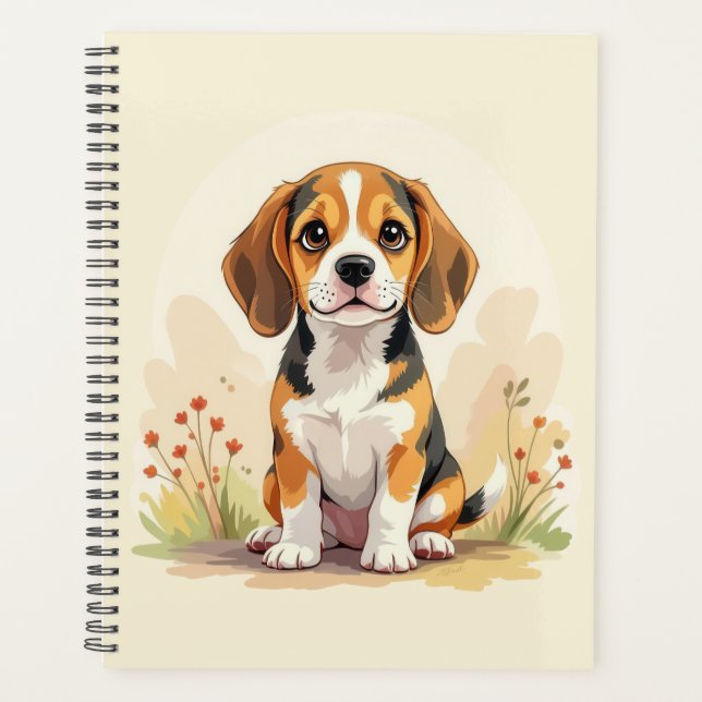 Agenda Filhote de Beagle Tricolor Preto, Marrom e Branco  (Frente)