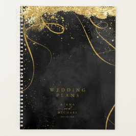 Agenda Fine Lines Dourado Abstrato Wedding Black ID867