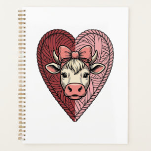 Agenda Fio de Coração de Vaca Fofo Desenho de Gravura Vin