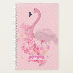 Agenda Flamingo Floral e Pontos, Cor de Água Rosa