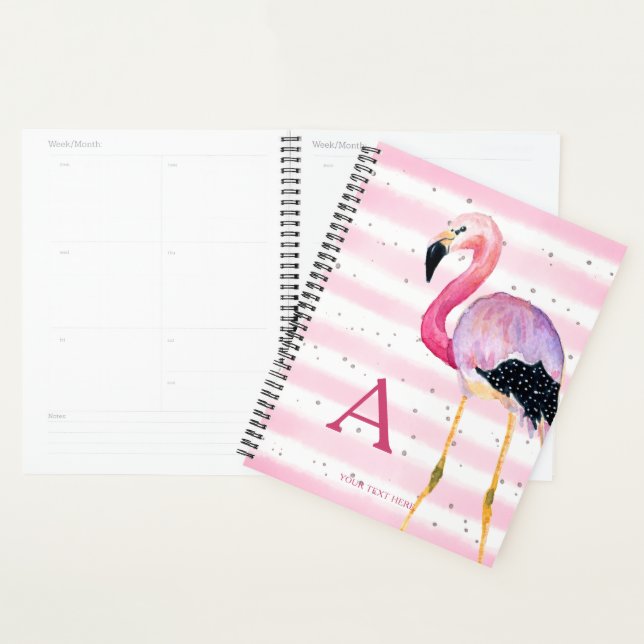 Agenda Flamingo Monograma, Cor de Água Cura, Tinta Rosa (Exibição)