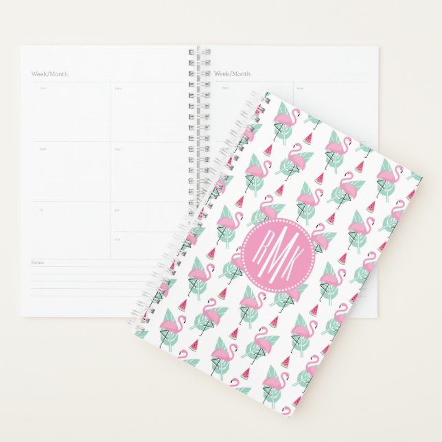 Agenda Flamingo & Watermelon Pastel Pattern (Exibição)