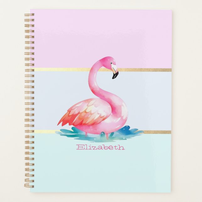 Agenda Flamingos Rosa Listras Pastel Modernas (Frente)