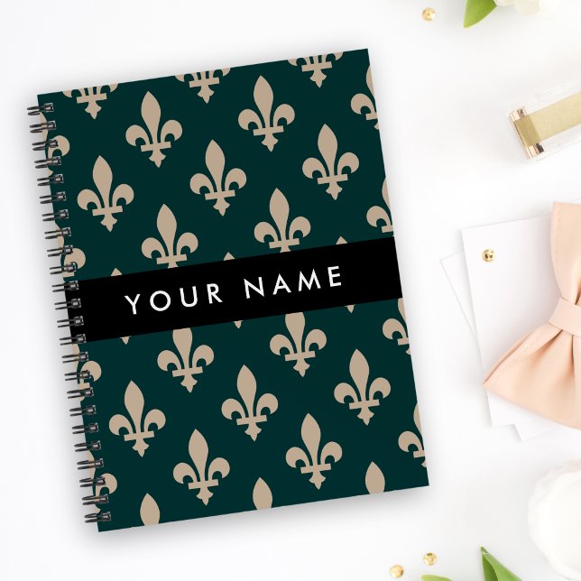 Agenda Fleur de Lis, Bege sobre Verde, Real, Seu Nome (Criador carregado)