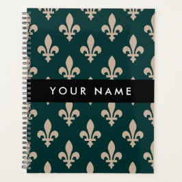 Agenda Fleur de Lis, Bege sobre Verde, Real, Seu Nome