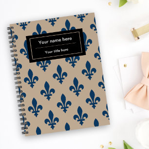 Agenda Fleur de Lis Pattern, Francês, Real, Azul Marinho