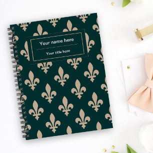 Agenda Fleur de Lis Pattern, Francês, Real, Creme, Verde