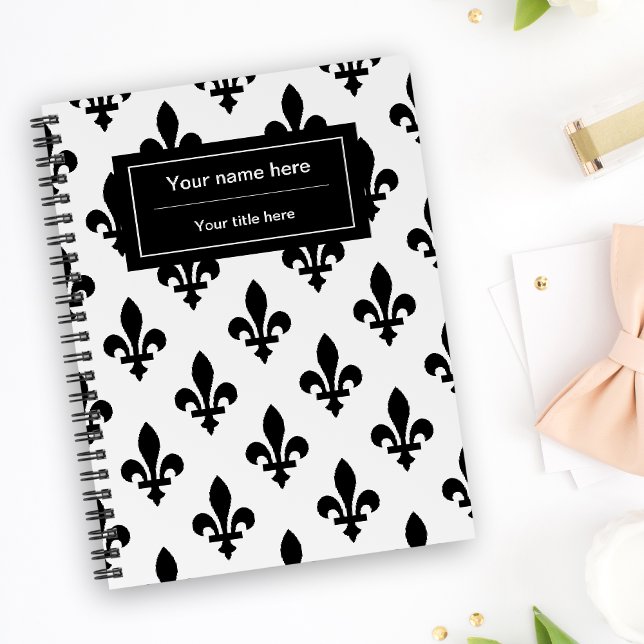 Agenda Fleur de Lis Pattern, francês, real, negro (Criador carregado)